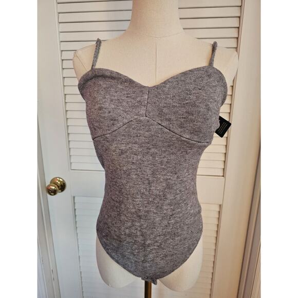 NWT Express Luxe Comfort‎ Knit Gray Sweater Bodysuit Womens SMALL S 2 4 - Picture 1 of 2